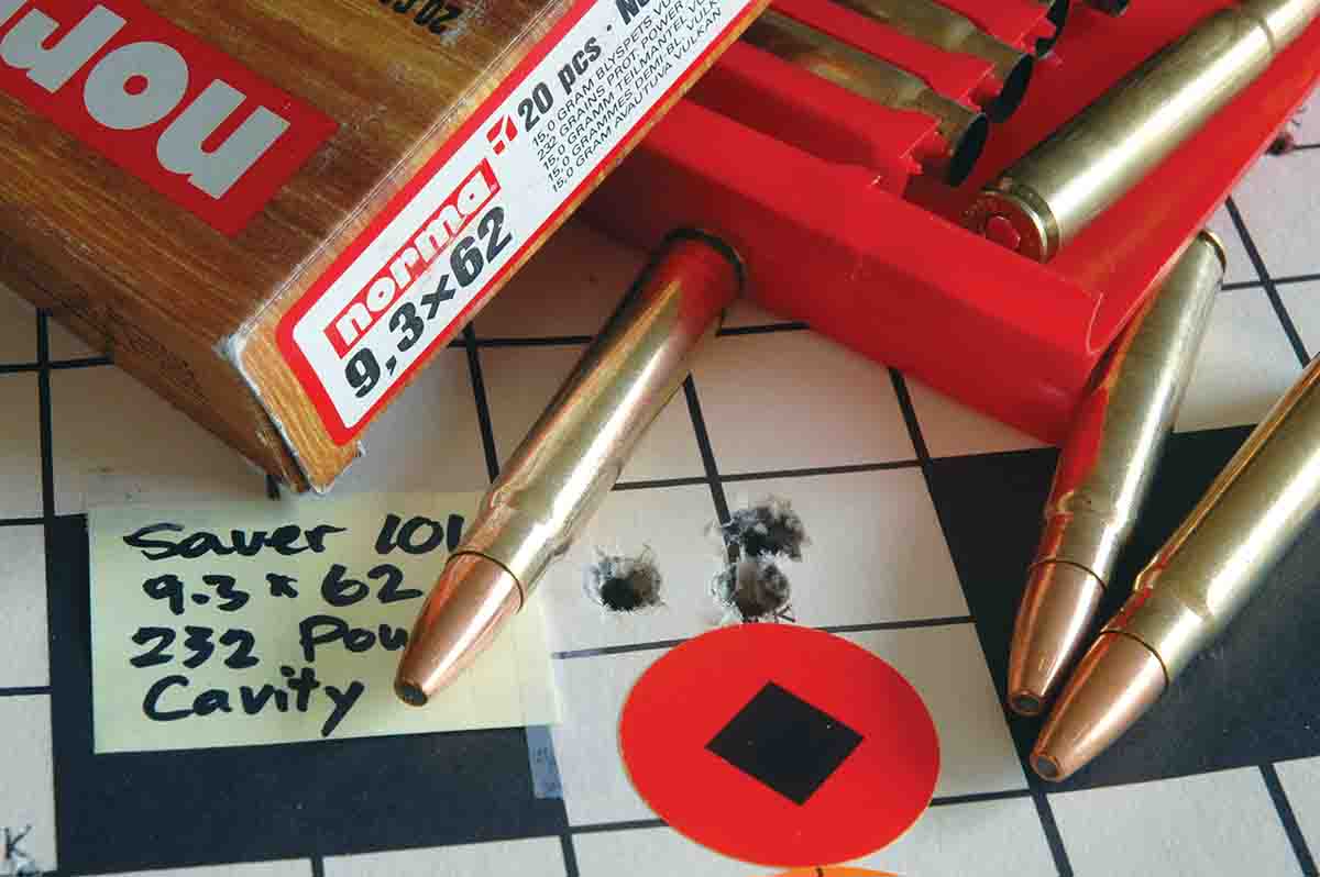 These bullets are lighter than Wayne prefers in the 9.3x62mm, but they shoot accurately in his Sauer 101.